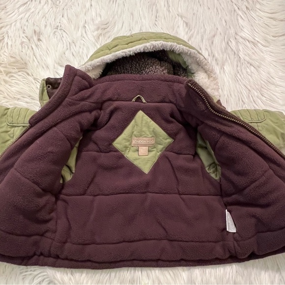 London Fog Puffer Coat Green Fleece Lined - Picture 10 of 15